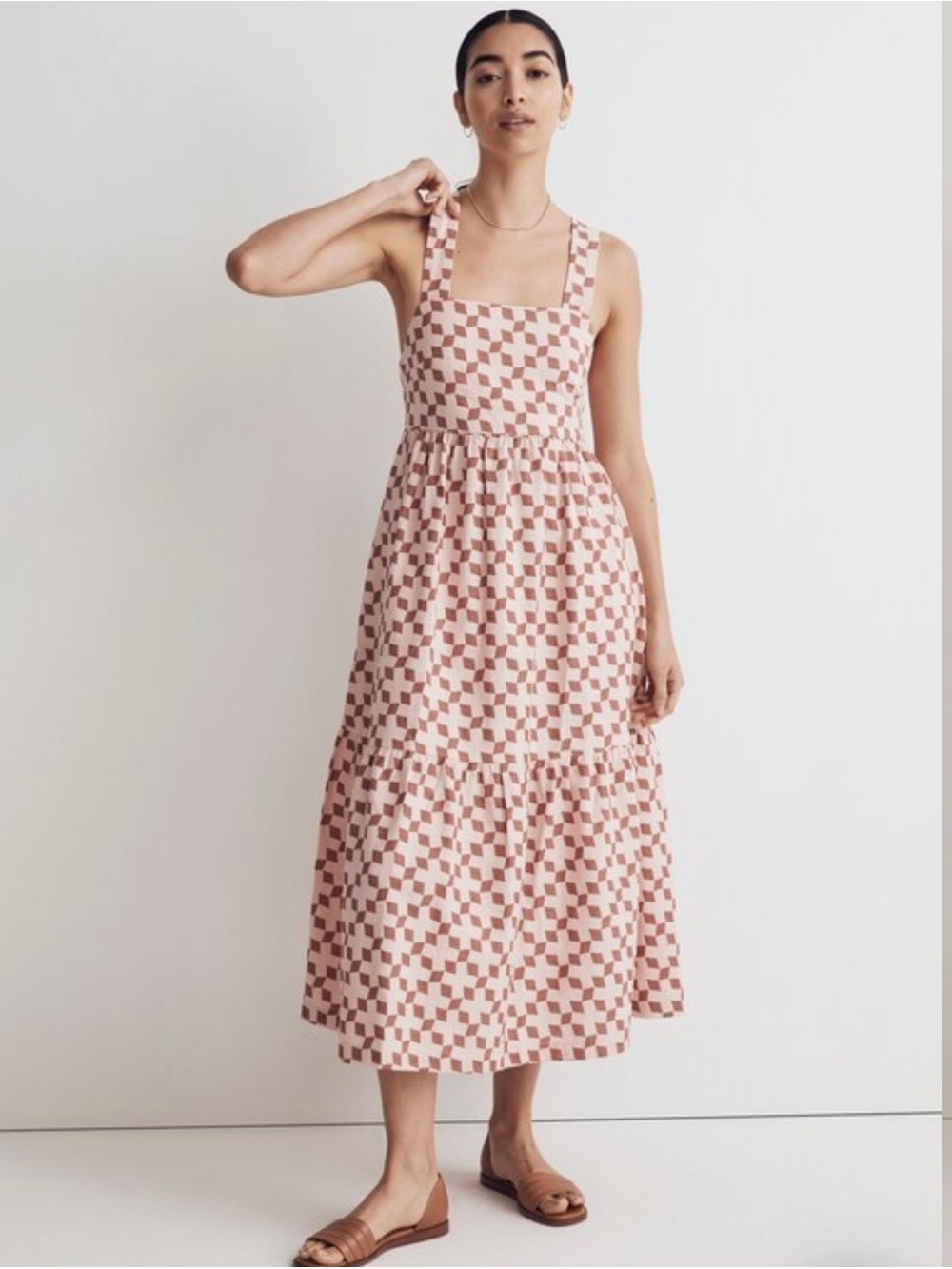 Madewell Cicely Sleeveless Tiered Midi Dress in Geo Checkerboard Size 12